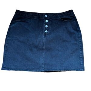 Forever 21 Plus Black Denim Button Fly Mini Stretch Denim Skirt Size 0X